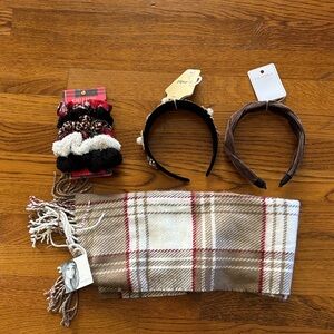 Plaid Scarf and Headband & Scrunchie Set